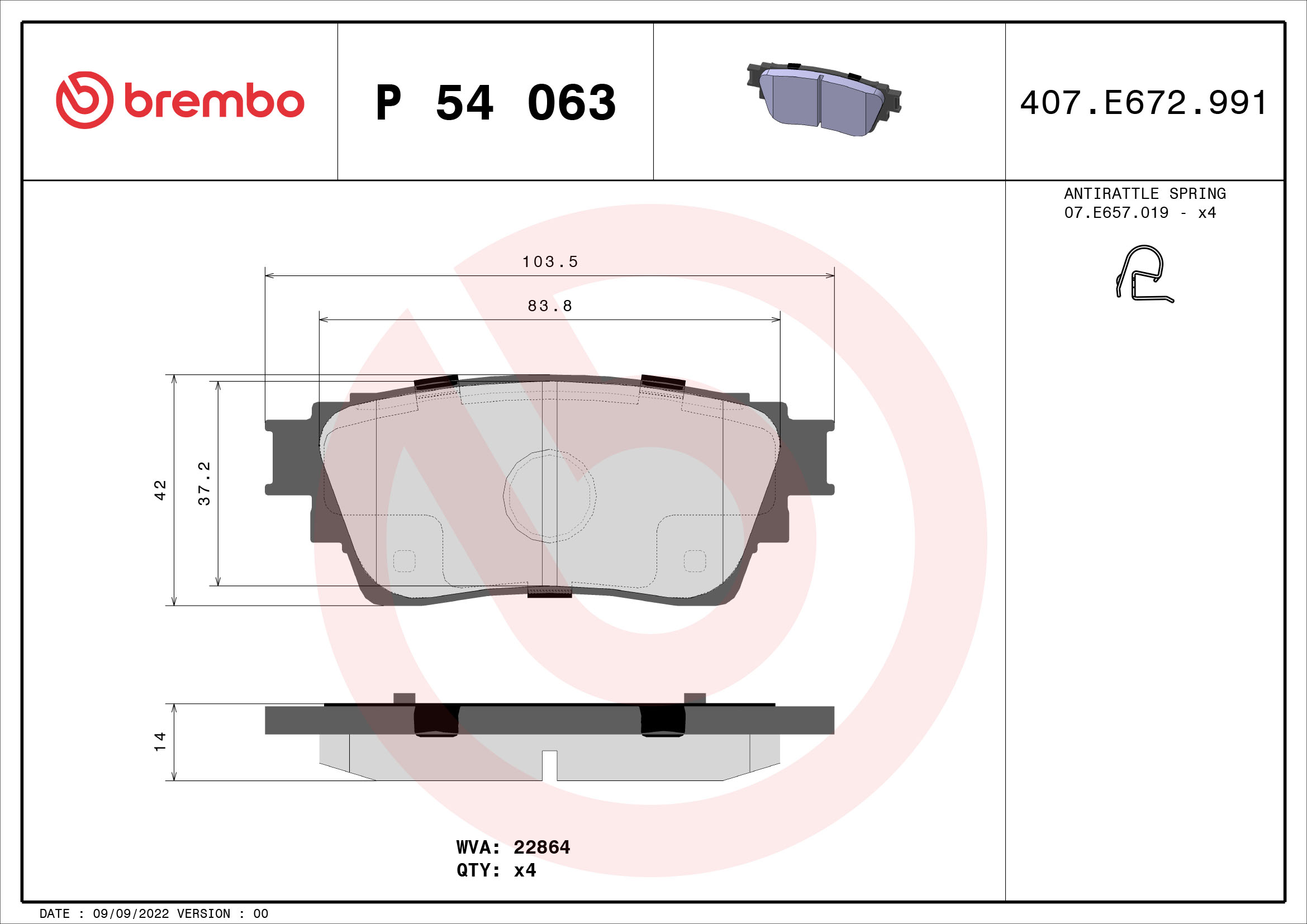 A.B.S. P 54 063 BREMBO Bremsbelagsatz, Scheibenbremse